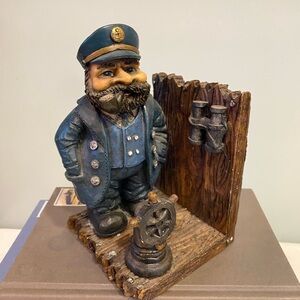 Vintage Sea Captain Salty Old Sailor Bookend Nautical Ship Fishermen Resin 4x6